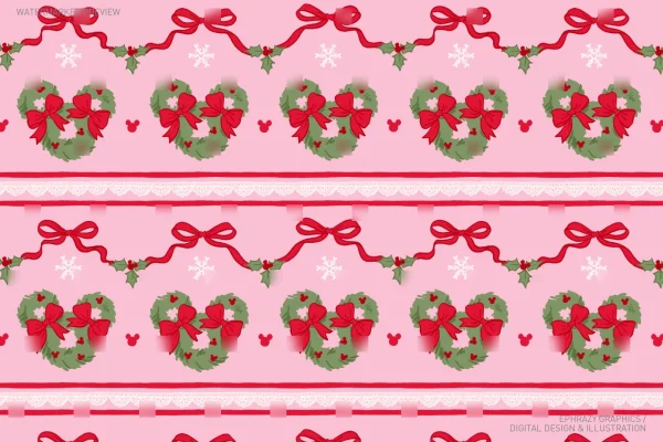Mickey Christmas Wreath & Bow Seamless Pattern [166] - Seamless