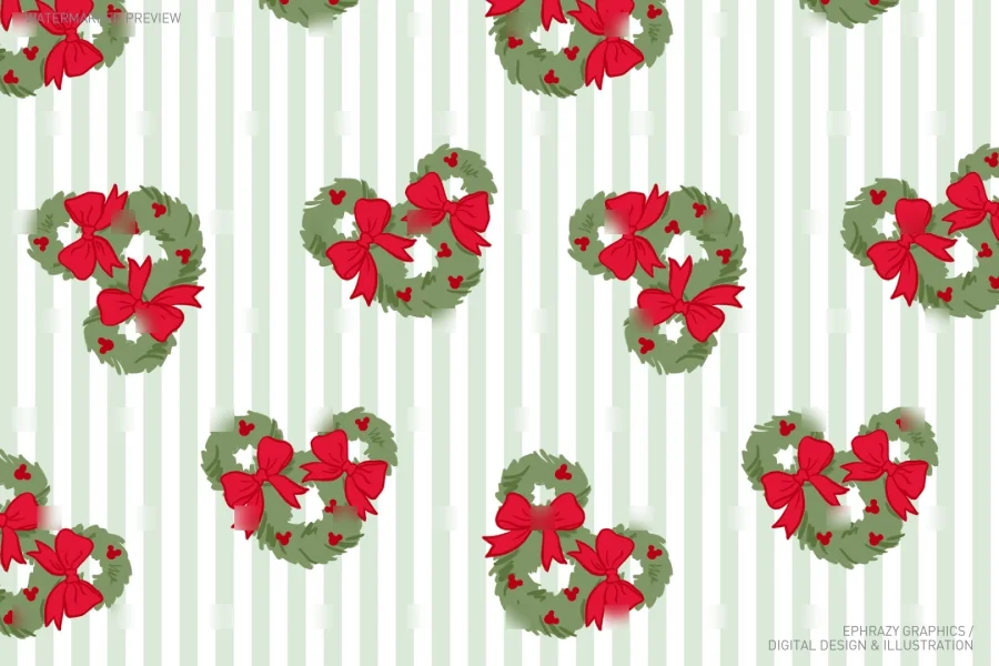 Mickey Christmas Wreath & Bow Seamless Pattern [166] - 3