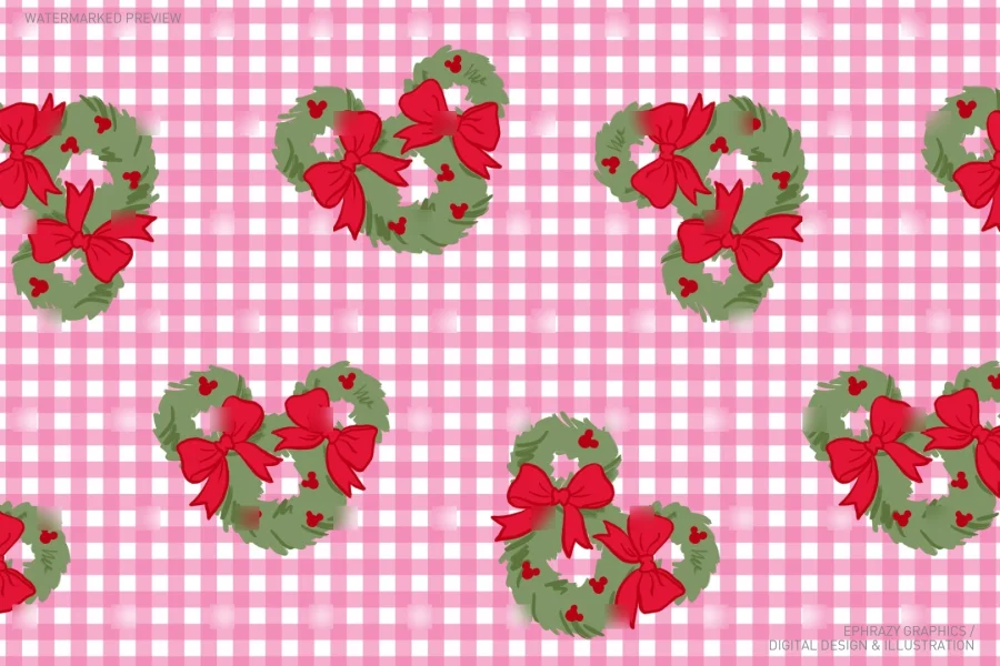 Mickey Christmas Wreath & Bow Seamless Pattern [166] - 2