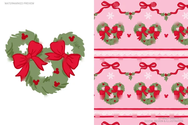 Mickey Christmas Wreath & Bow Set [166] - Sets