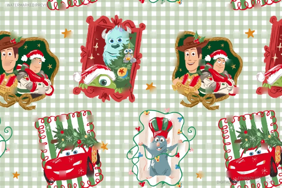 Disney Pixar Christmas Characters Seamless Pattern [167] - 7