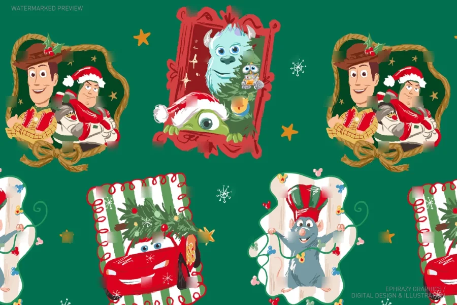 Disney Pixar Christmas Characters Seamless Pattern [167] - 8