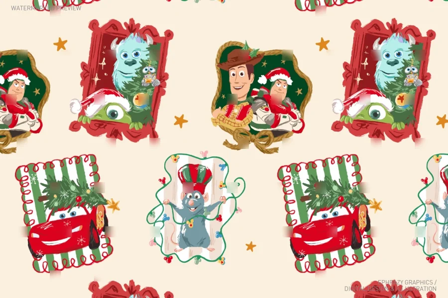 Disney Pixar Christmas Characters Seamless Pattern [167] - 11