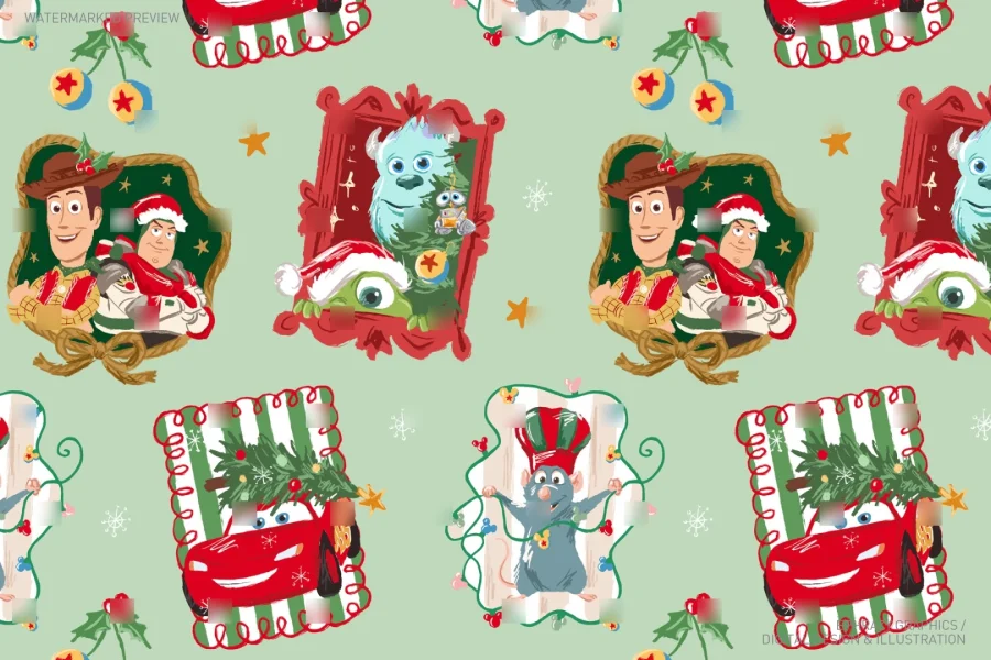 Disney Pixar Christmas Characters Seamless Pattern [167] - 2
