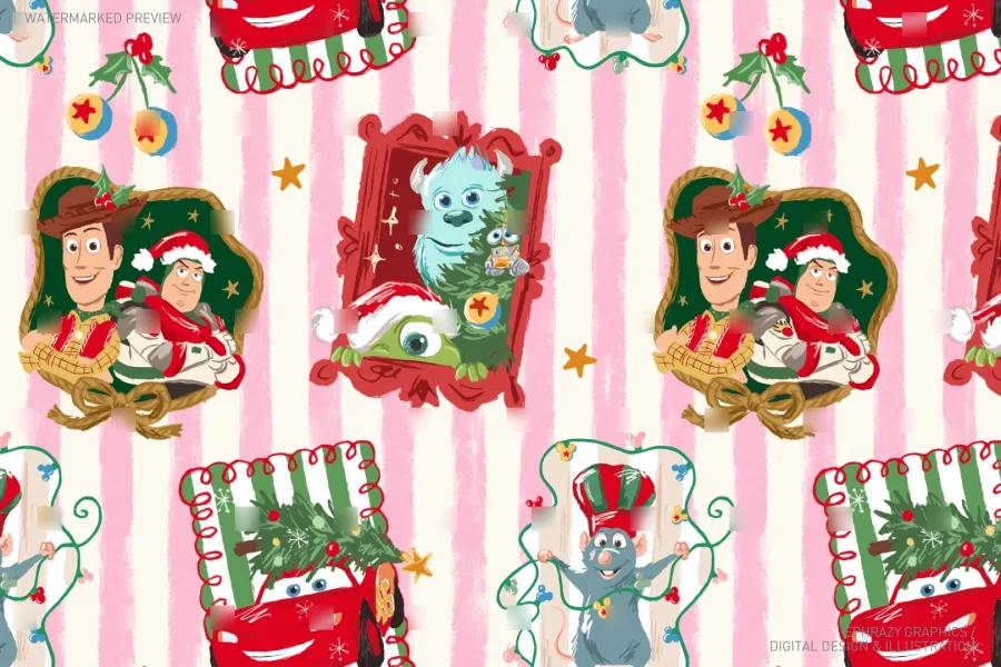 Disney Pixar Christmas Characters Seamless Pattern [167] - 5