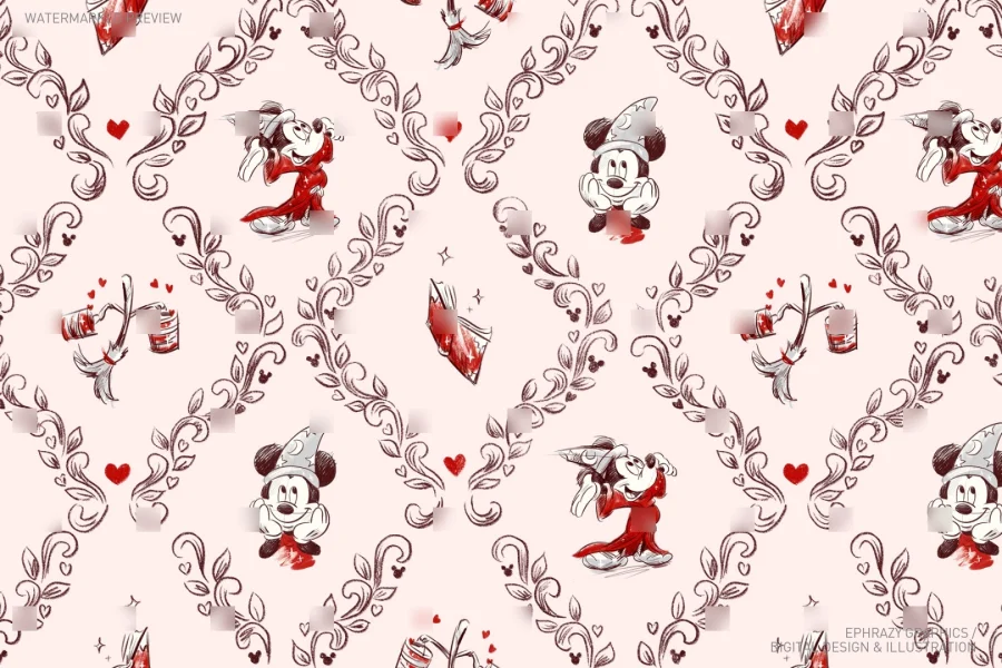 Sorcerer Mickey Valentine's Day Seamless Pattern [168] - 2