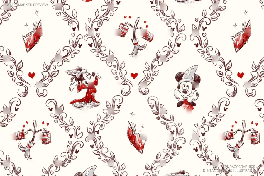 Sorcerer Mickey Valentine's Day Seamless Pattern [168] - 1