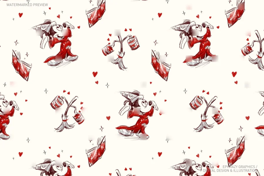 Sorcerer Mickey Valentine's Day Seamless Pattern [168] - 3