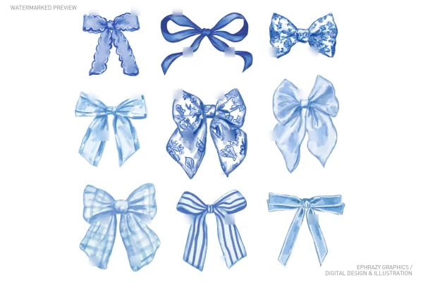 Blue Watercolor Bows Clip Art [025] - Clipart