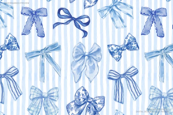 Blue Watercolor Bows Seamless Pattern [025] - Seamless