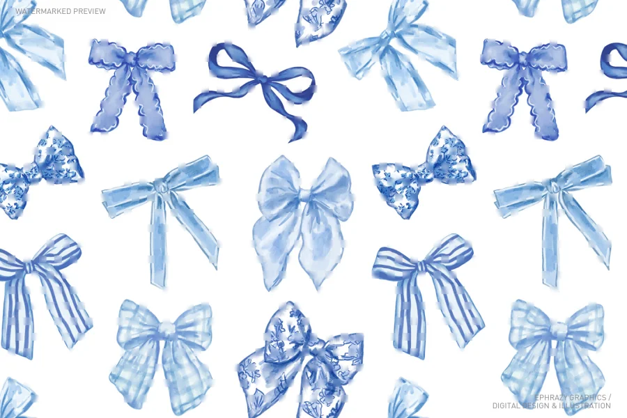 Blue Watercolor Bows Seamless Pattern [025] - 2
