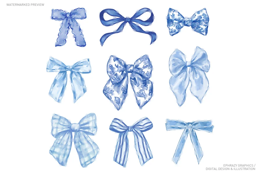 Blue Watercolor Bows Set [025] - 4