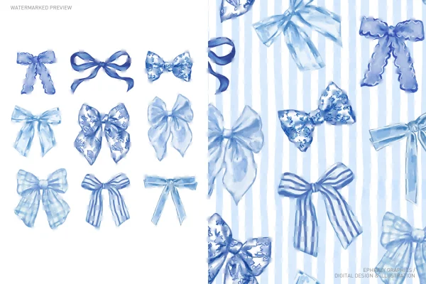 Blue Watercolor Bows Set [025] - Sets