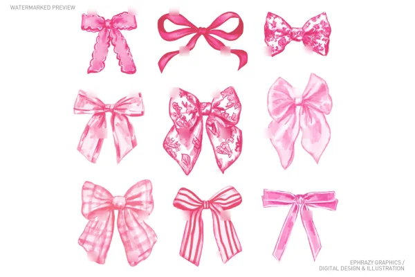 Pink Watercolor Bows Clip Art [026] - Clipart