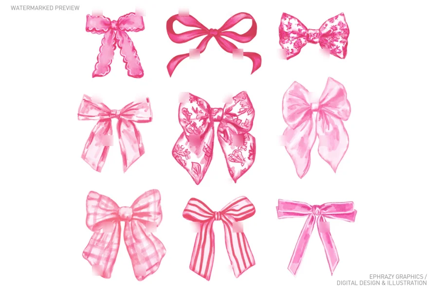 Pink Watercolor Bows Clip Art [026] - 1