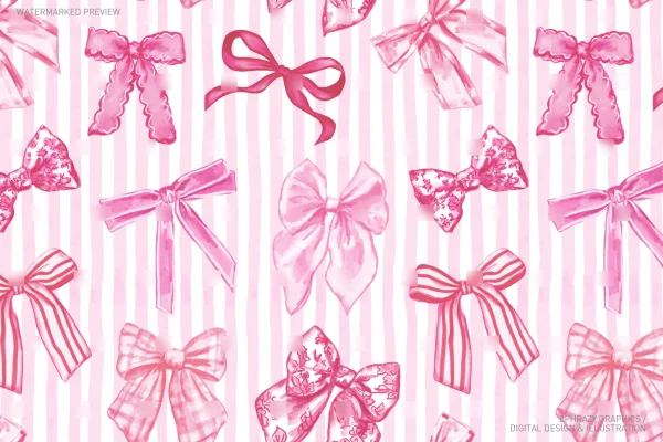 Pink Watercolor Bows Seamless Pattern [026] - Seamless