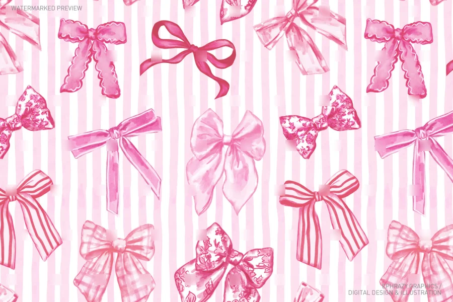 Pink Watercolor Bows Seamless Pattern [026] - 1