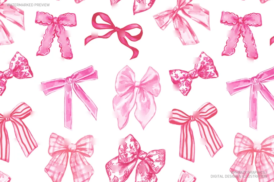 Pink Watercolor Bows Set [026] - 4