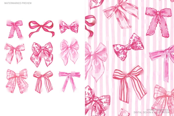 Pink Watercolor Bows Set [026] - Sets
