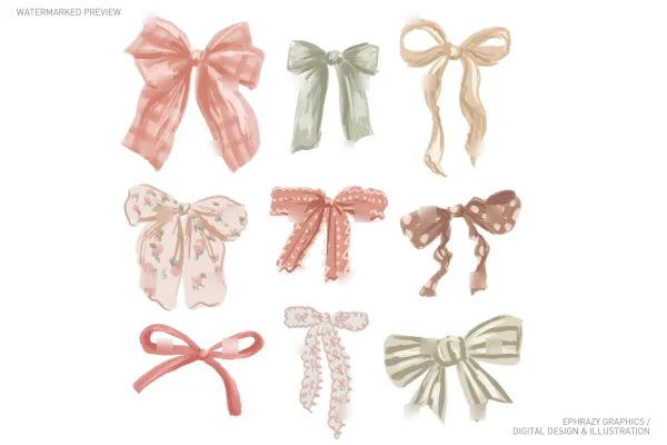 Vintage Coquette Hand Drawn Bows Clip Art [027] - Clipart
