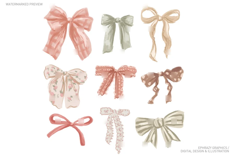 Vintage Coquette Hand Drawn Bows Clip Art [027] - 1