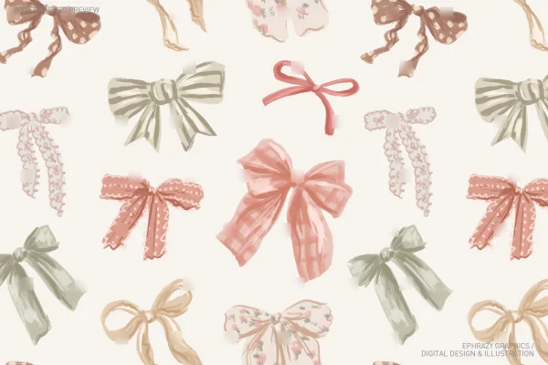 Vintage Coquette Hand Drawn Bows Seamless Pattern [027] - Seamless