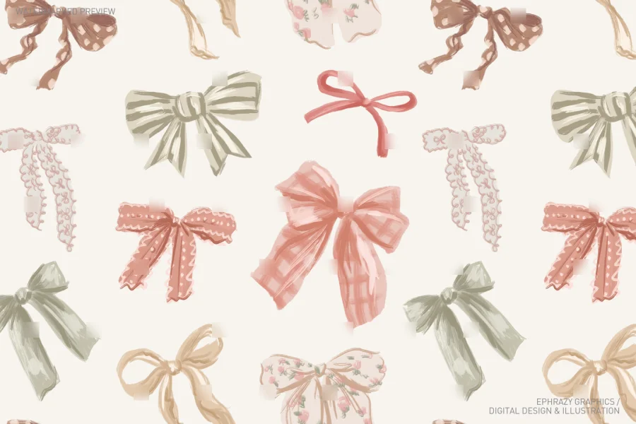 Vintage Coquette Hand Drawn Bows Seamless Pattern [027] - 1