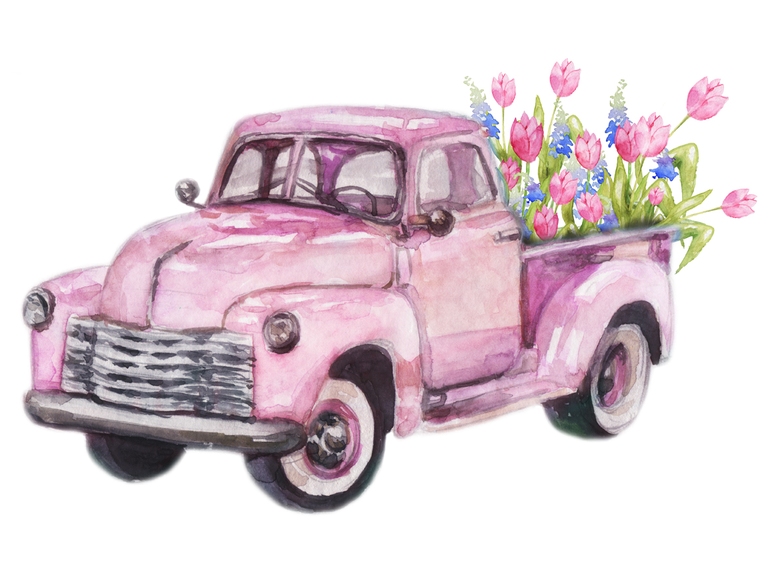 Spring Pink Truck with Tulips Pack