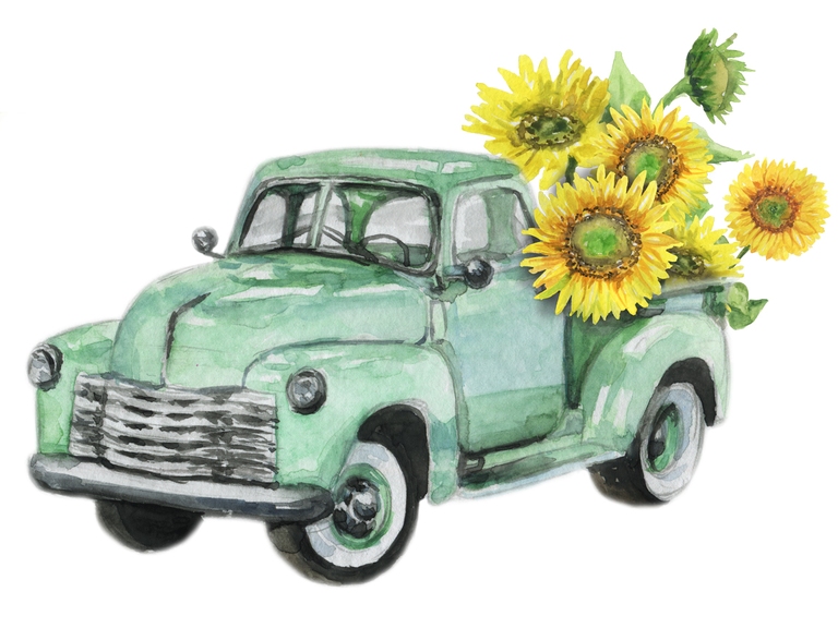 Spring Mint Truck with Sunflowers Pack