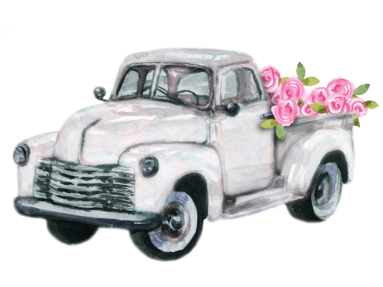 Spring White Truck with Roses Pack
