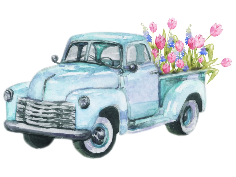 Spring Blue Truck with Tulips Pack