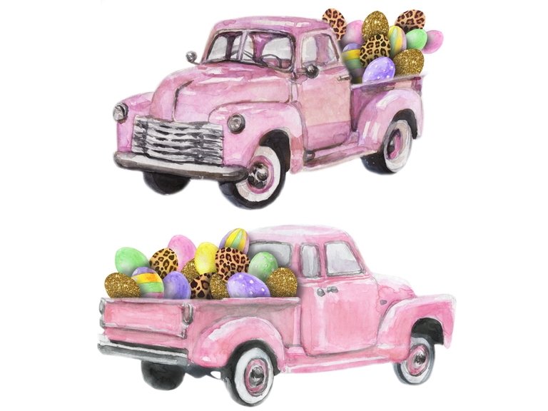Spring Easter Pink Truck with Eggs Pack
