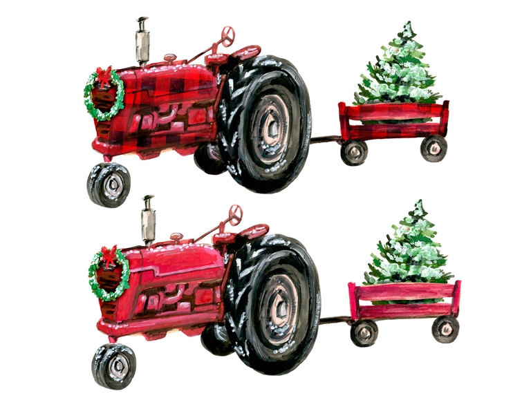 Christmas Plaid Traсtor with Tree Pack