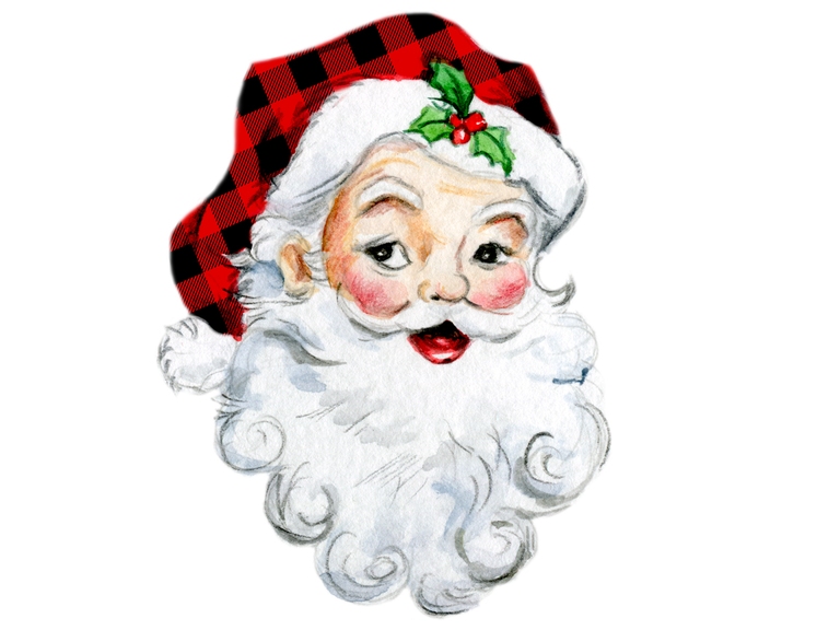 Santa Claus Head With Red Plaid Hat
