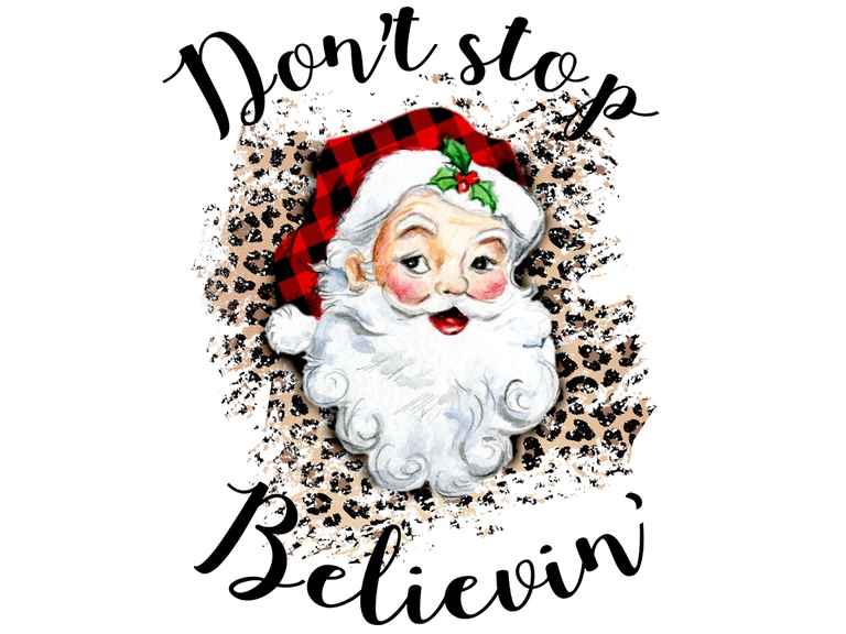 Don't Stop Believin' Santa Claus Head With Leopard Hat. (001)