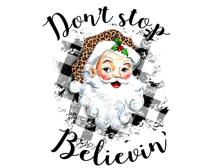Santa Claus Head With Leopard Hat. Don't Stop Believin' Christmas (002)