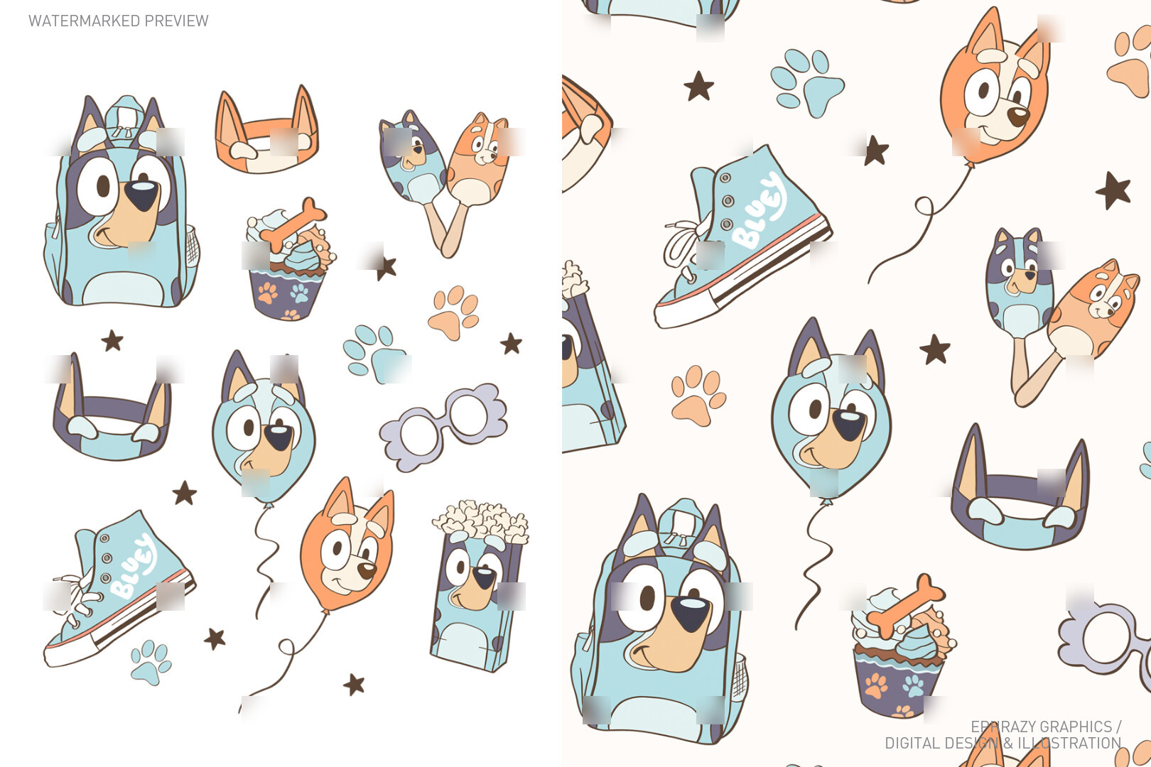High-quality Bluey-themed graphics perfect for stickers, birthday party ...