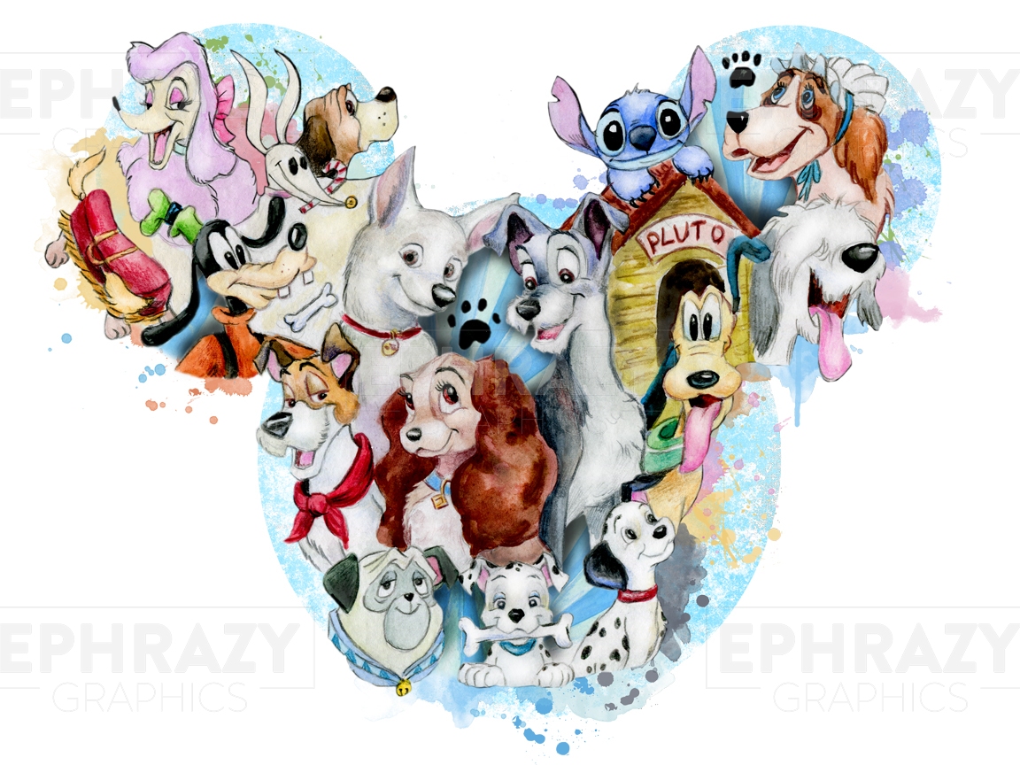 Disney Dogs Watercolor - Digital Download Sublimation Design