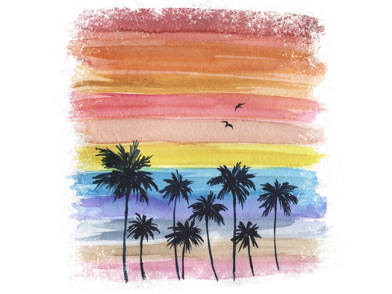 Beach Palm Watercolor Summer