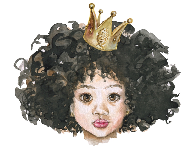 Afro Baby Little Girl Qween Watercolor