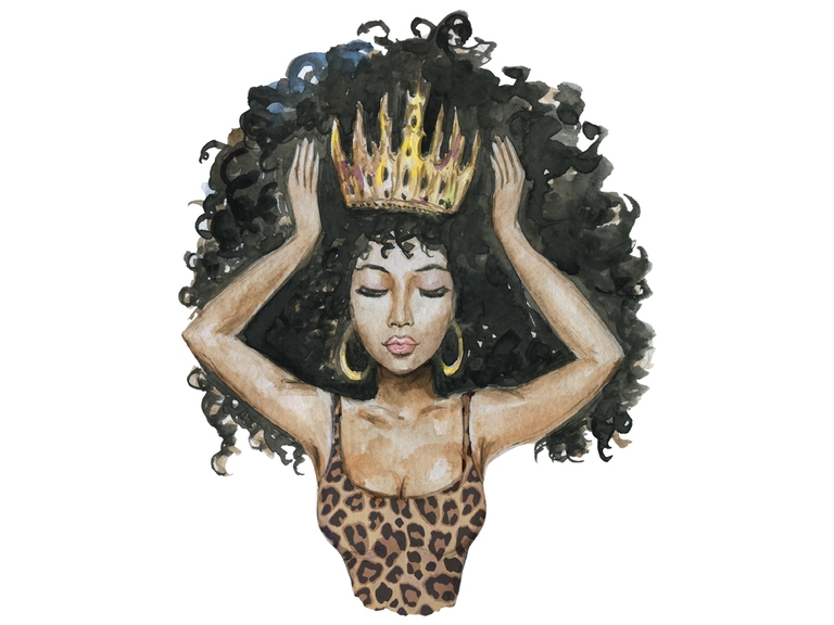 Afro Girl Qween Crown Leopard Watercolor