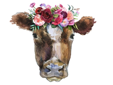 Brown Cow Head Face With Flowers Sublimation
