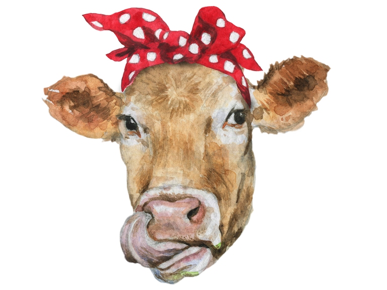 Brown Cow Head Face With Tongue Polka Dot Bandana