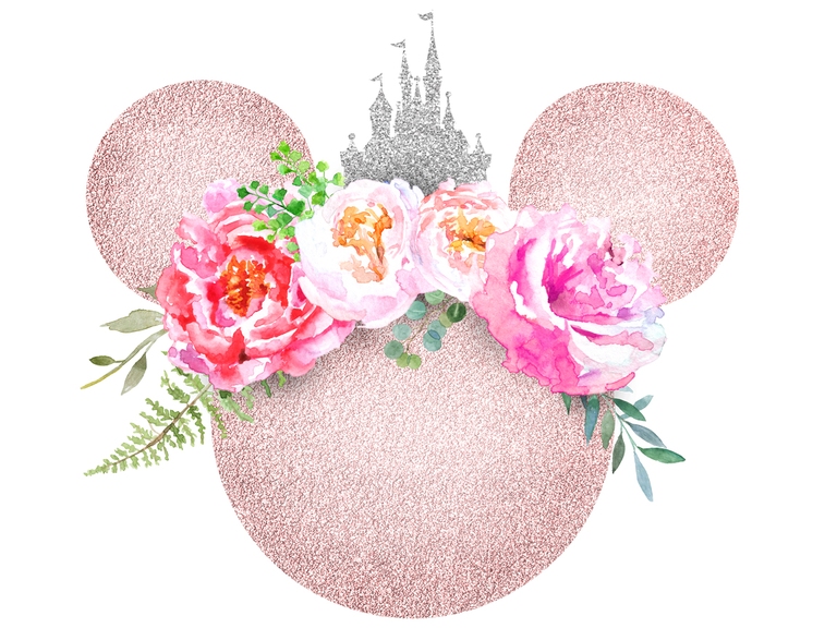 Disney Mickey Ears Gold Glitter Floral Castle