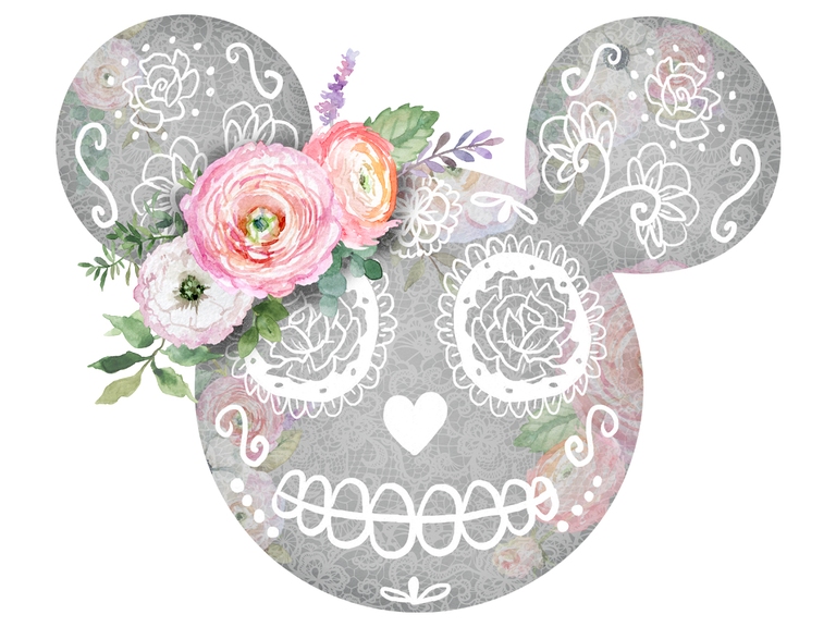 Disney Mickey Ears Head Sugar Scull Floral Lace