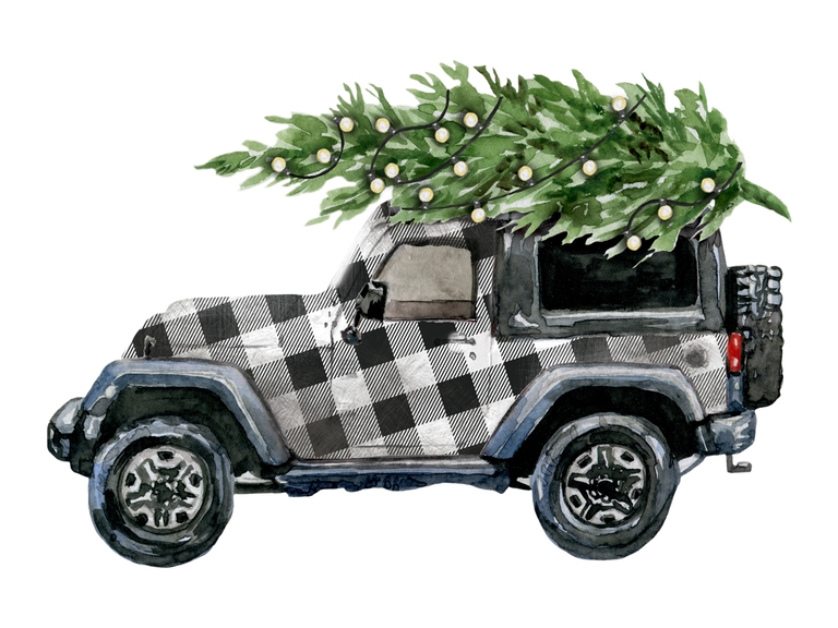 Jeep Christmas White Plaid
