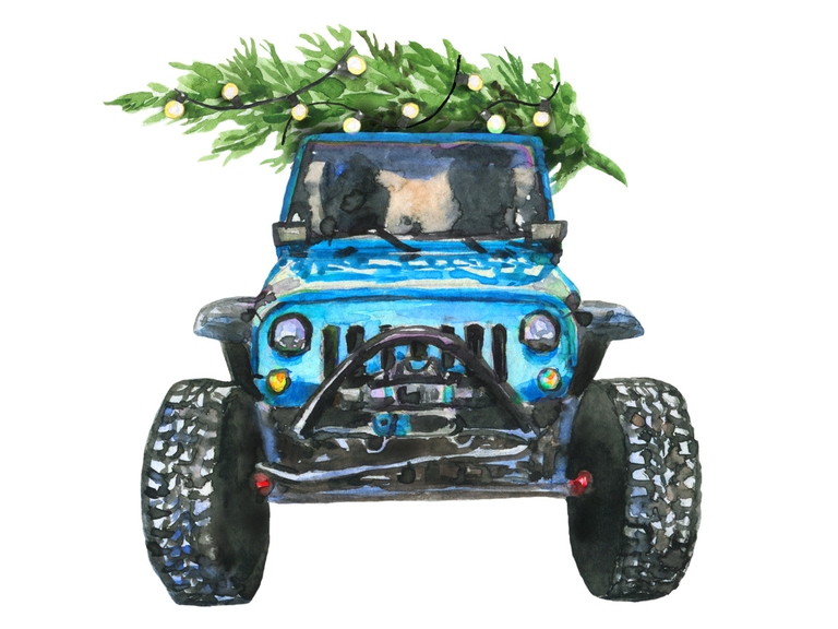 Christmas Tree Jeep Blue