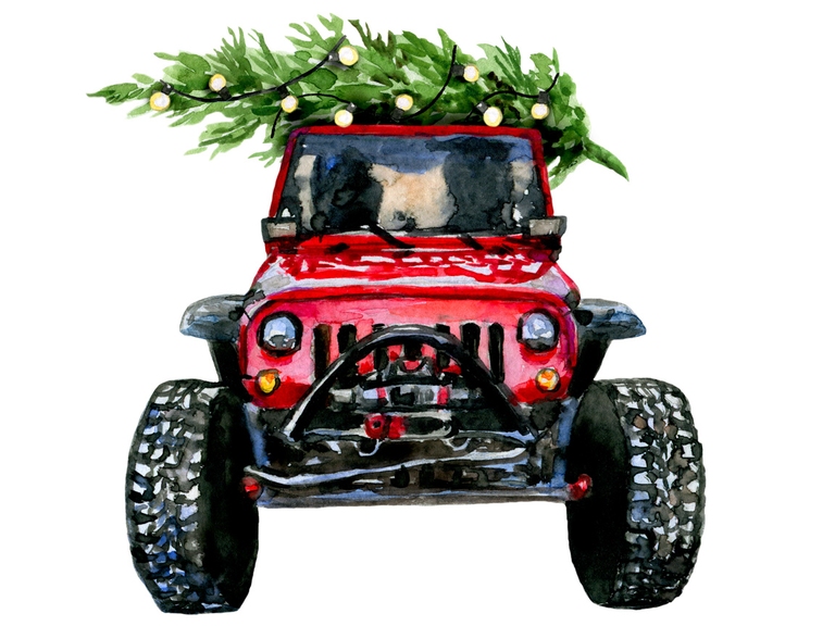 Christmas Jeep Red With Tree Off Road (002)