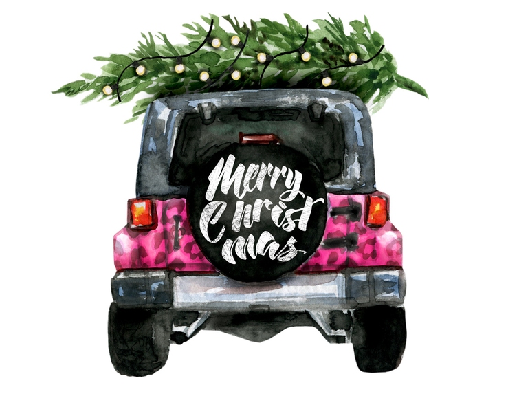 Pink Leopard Jeep Christmas Tree Back