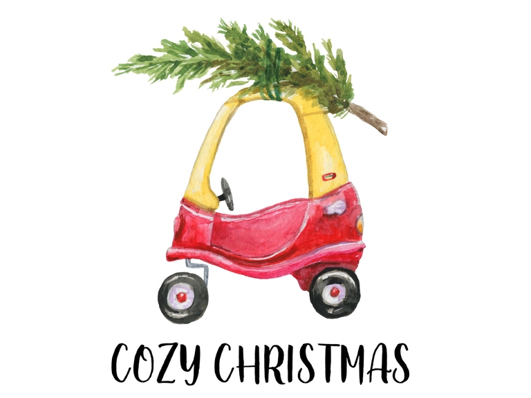 Christmas Little Car Coupe Red Kids Baby Sublimation